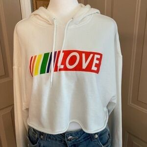 H&M Divided Rainbow Love Cropped Fleece Hoodie NWOT